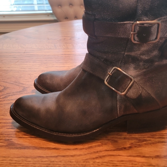 Rezzo Distressed Black White Genuine Leather Moto Combat Shoes Tall Boots - Picture 4 of 14